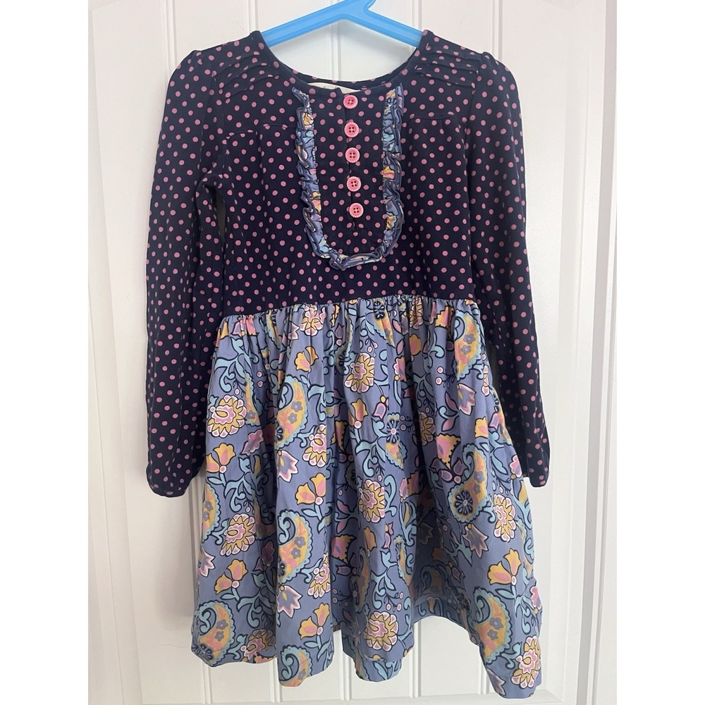 Matilda Jane Polkadot Dress Size 6 Long Sleeve Navy Blue 075